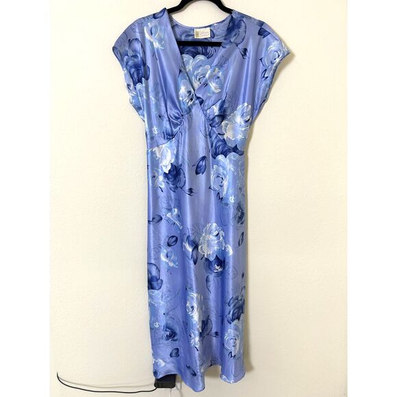 Vintage‎ California Dreaming Dress Women's L silky coquette blue floral spring - Picture 1 of 8